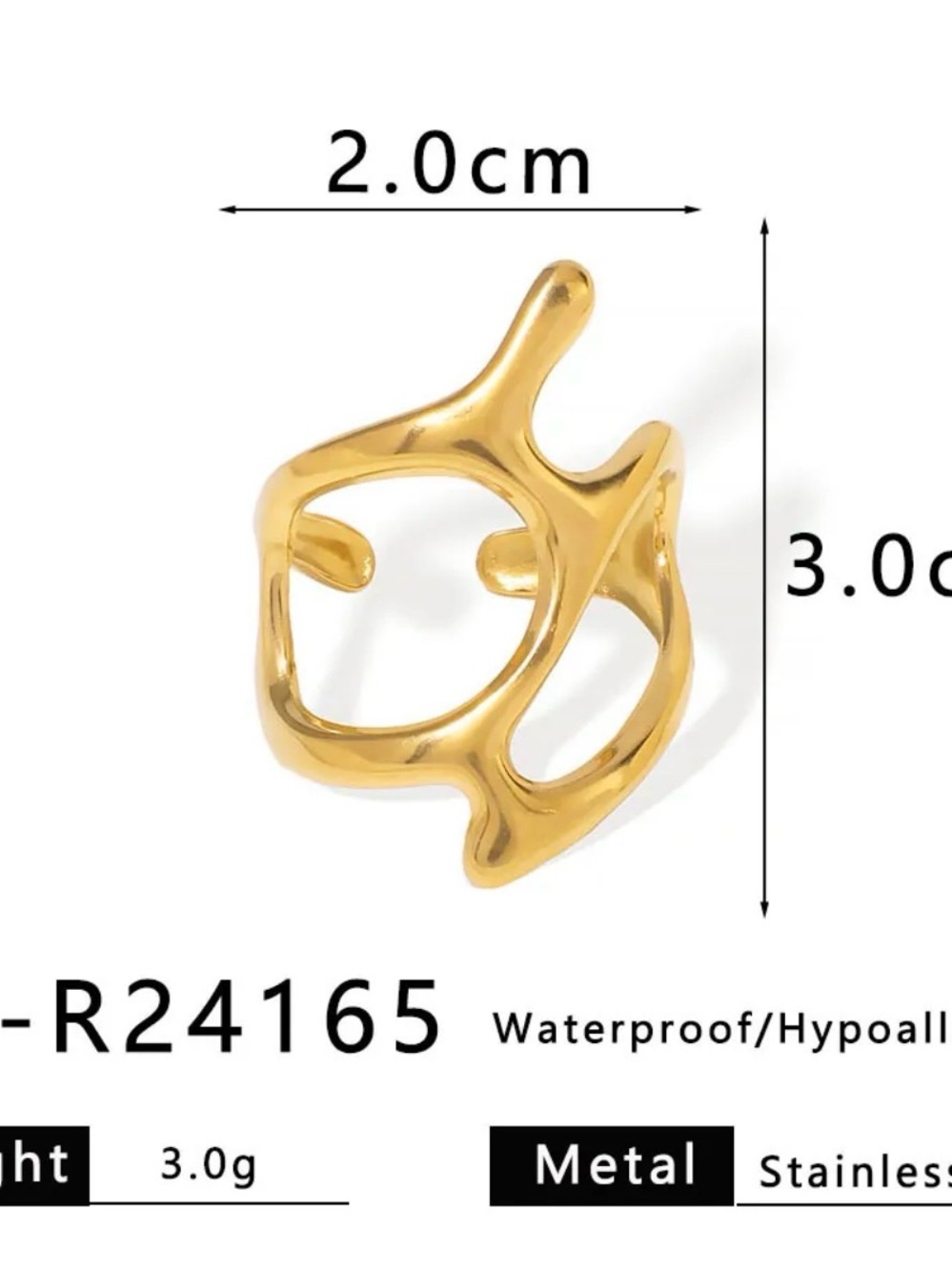 18k Gold plated Organic Openwork Statement Ring - Women Jewelry